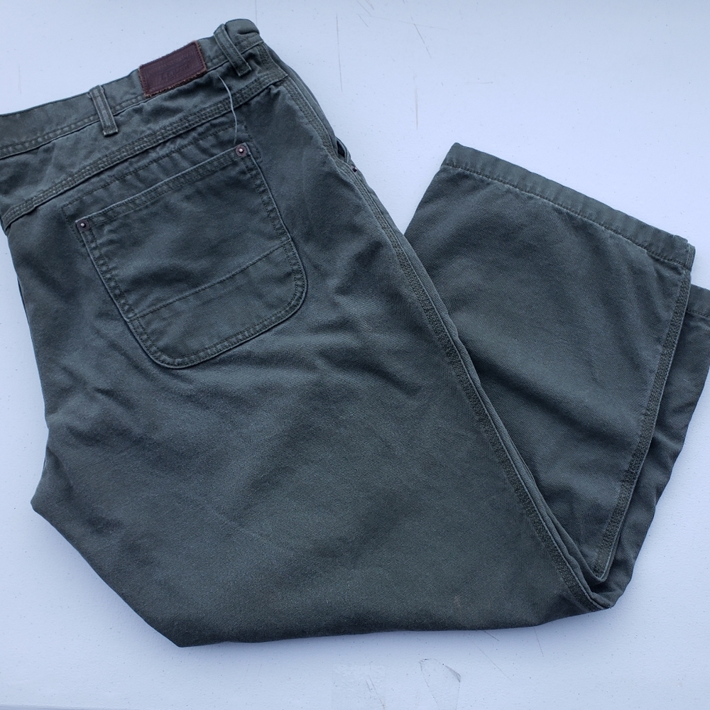 Vintage LL Bean Flannel Lined Jeans Olive Green 44x30